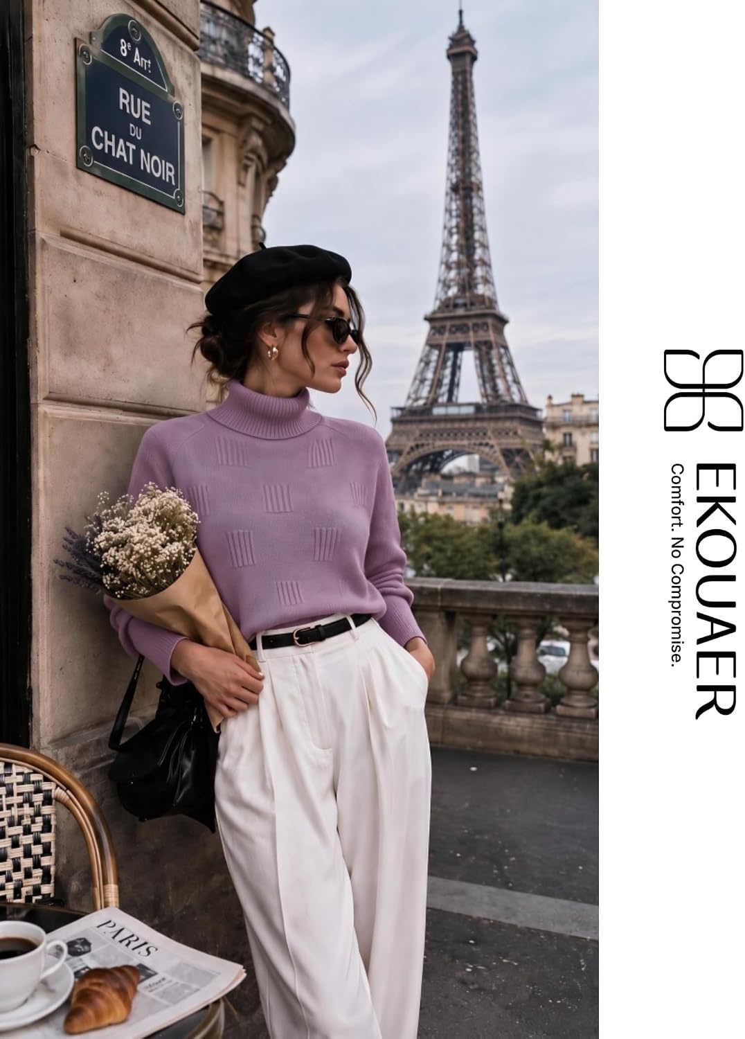 image:imageEkouaer Womens Turtleneck Sweater Long Sleeve 2026 Fall Winter Knitted TopPurple Red