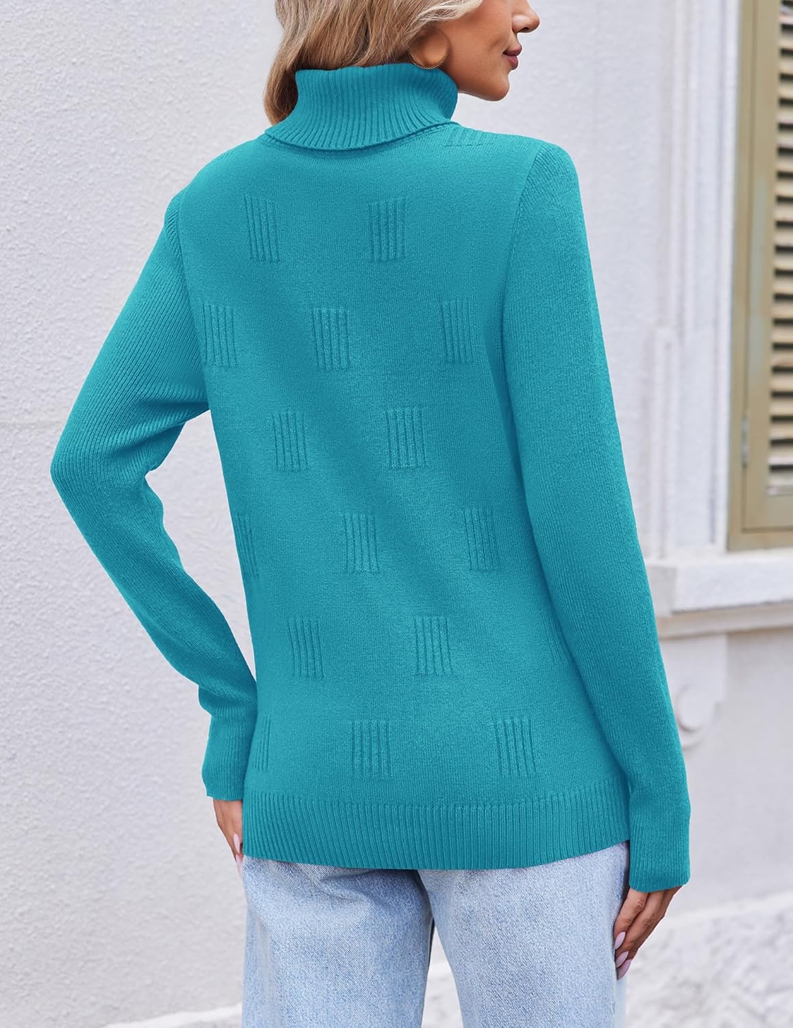 image:imageEkouaer Womens Turtleneck Sweater Long Sleeve 2026 Fall Winter Knitted TopTeal