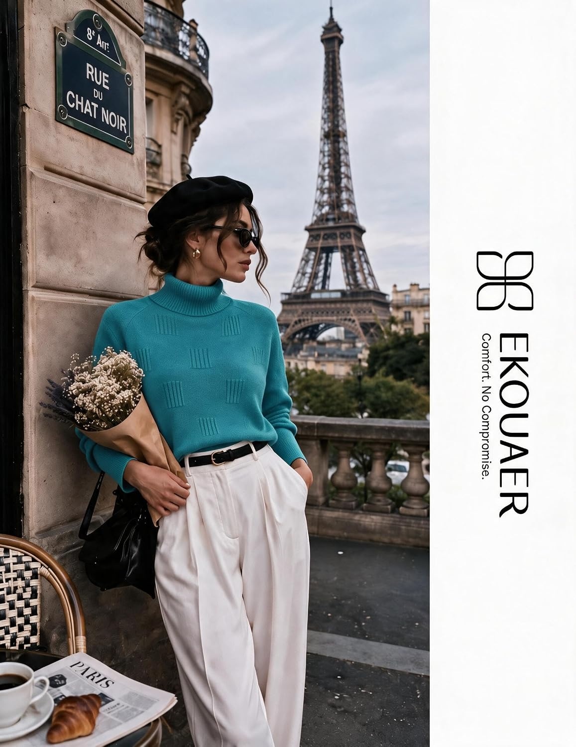 image:imageEkouaer Womens Turtleneck Sweater Long Sleeve 2026 Fall Winter Knitted TopTeal