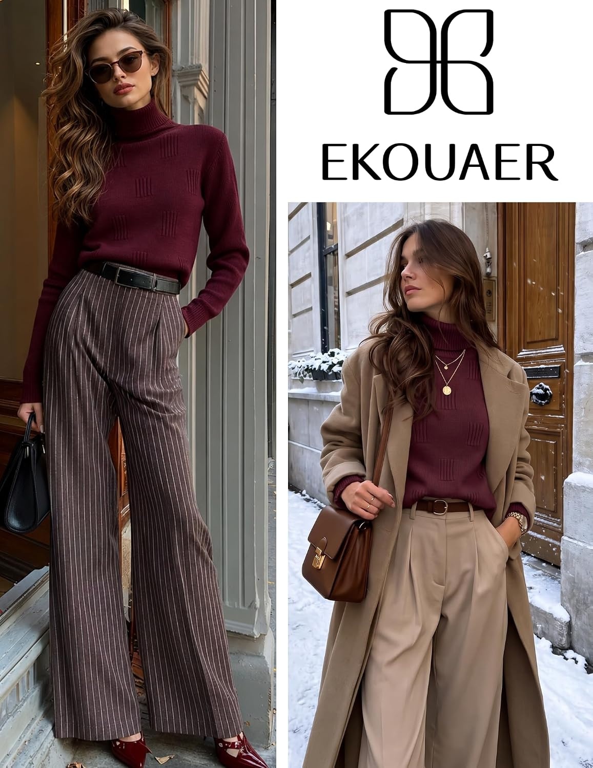 image:imageEkouaer Womens Turtleneck Sweater Long Sleeve 2026 Fall Winter Knitted TopWine Red