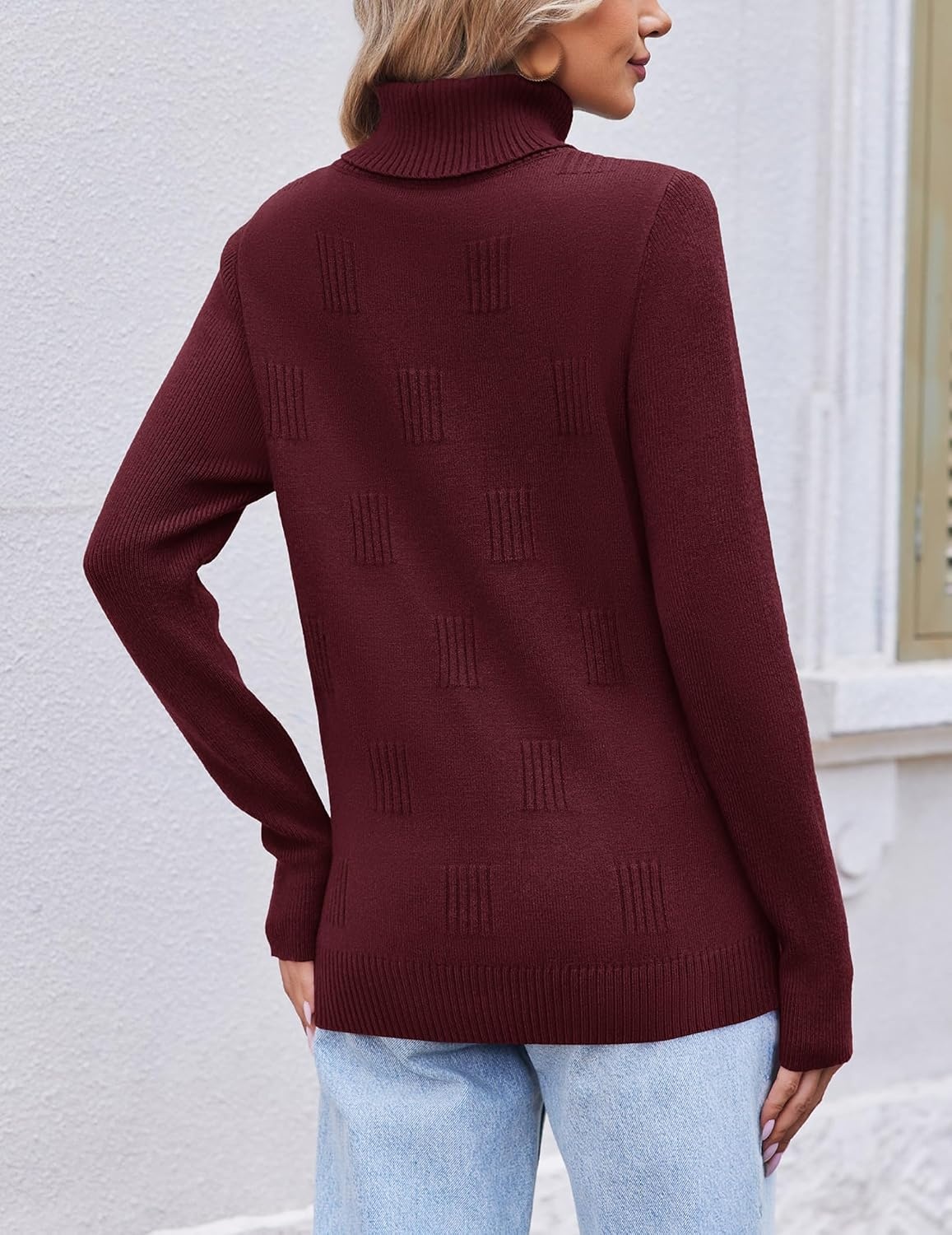 image:imageEkouaer Womens Turtleneck Sweater Long Sleeve 2026 Fall Winter Knitted TopWine Red