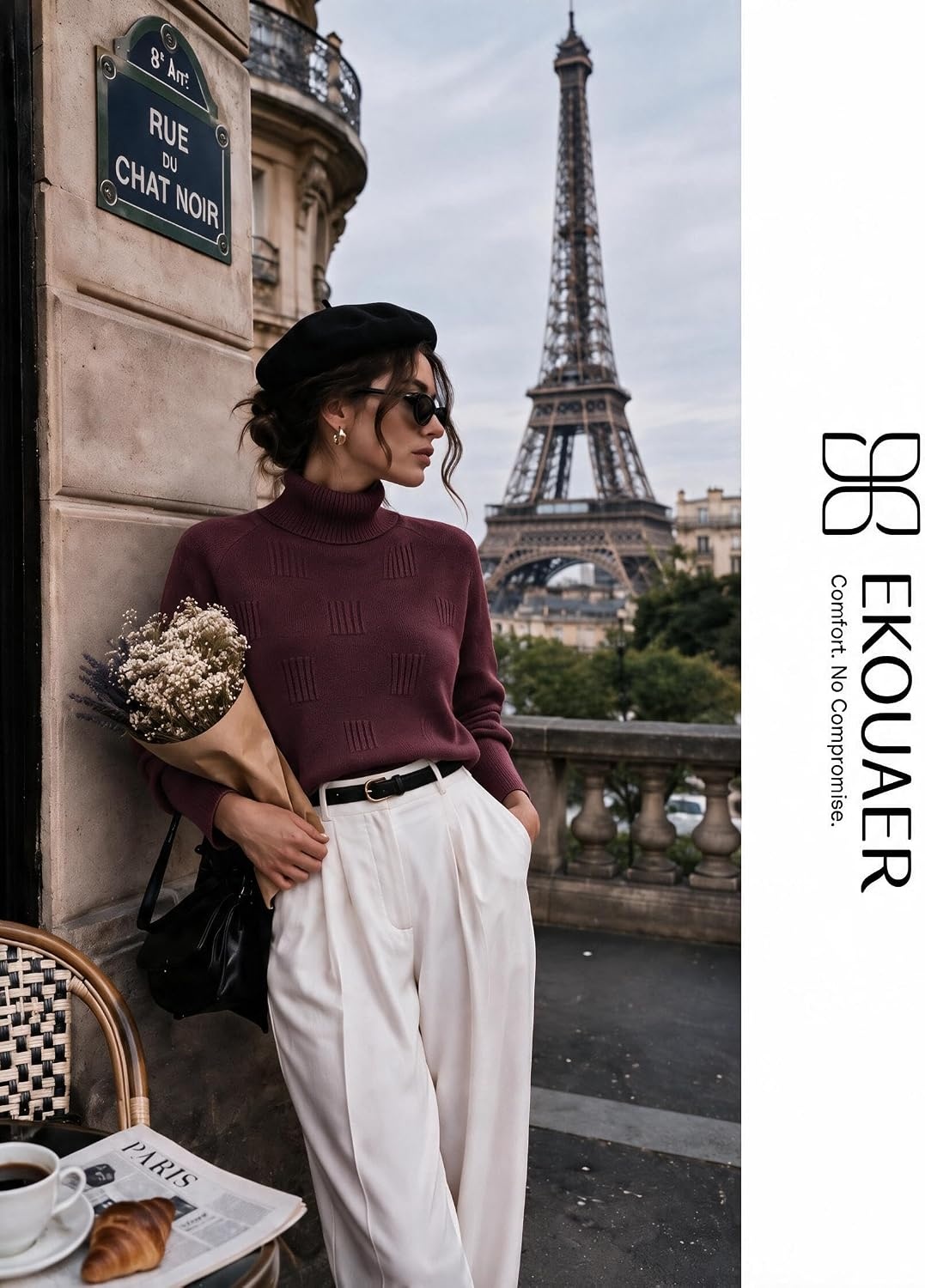 image:imageEkouaer Womens Turtleneck Sweater Long Sleeve 2026 Fall Winter Knitted TopWine Red