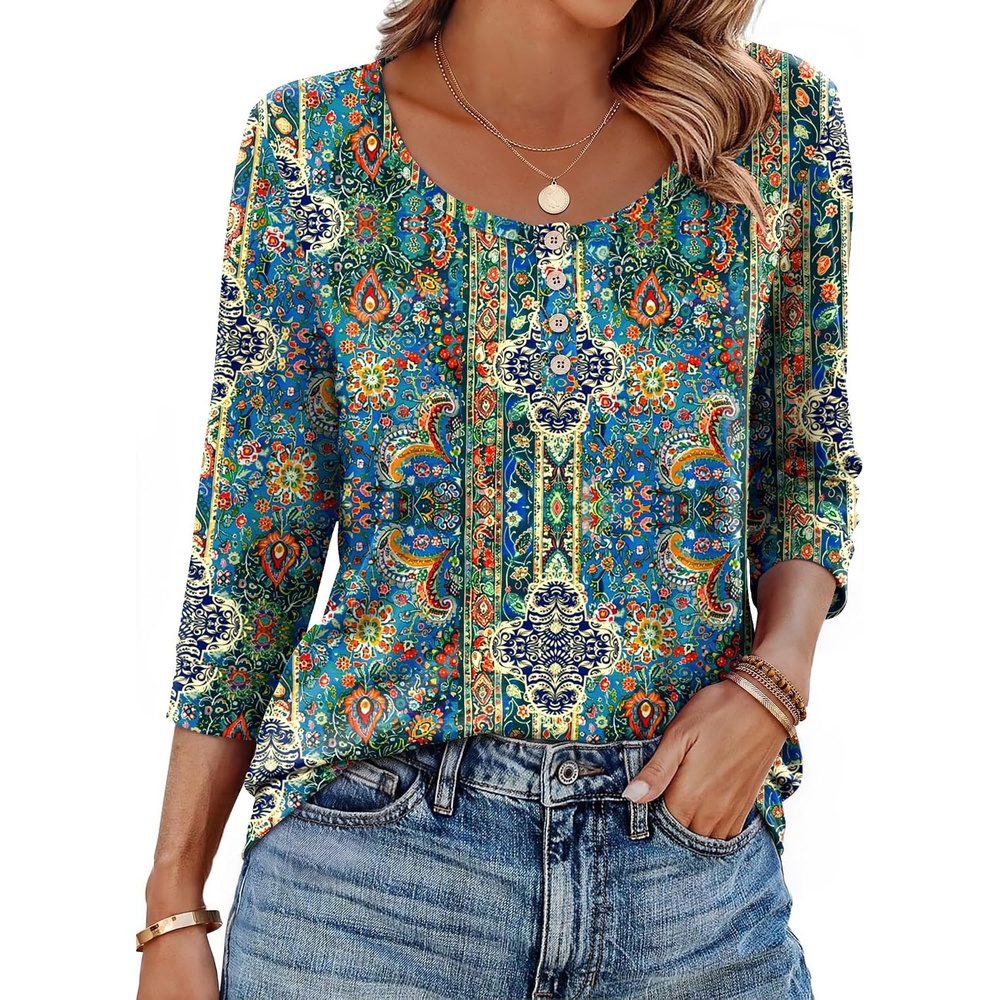 image:imageEkouaer 34 Length Sleeve Women Tops Dressy Casual Blouses Fall Shirt 2026Blue Bohemian