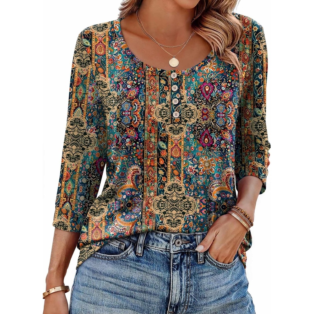 image:imageEkouaer 34 Length Sleeve Women Tops Dressy Casual Blouses Fall Shirt 2026Brown Bohemianmz721