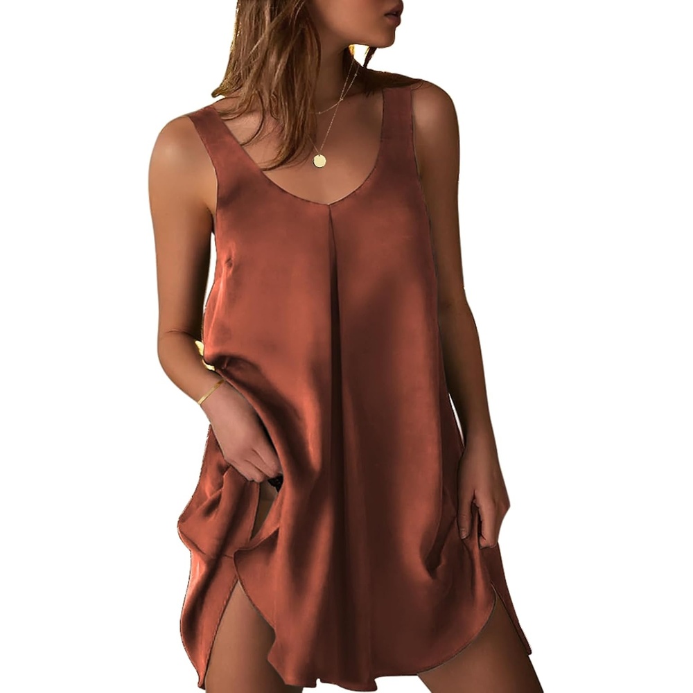 image:imageEkouaer Nightgowns for Women Sleeveless Satin Night Gown Sexy Night DressBrown