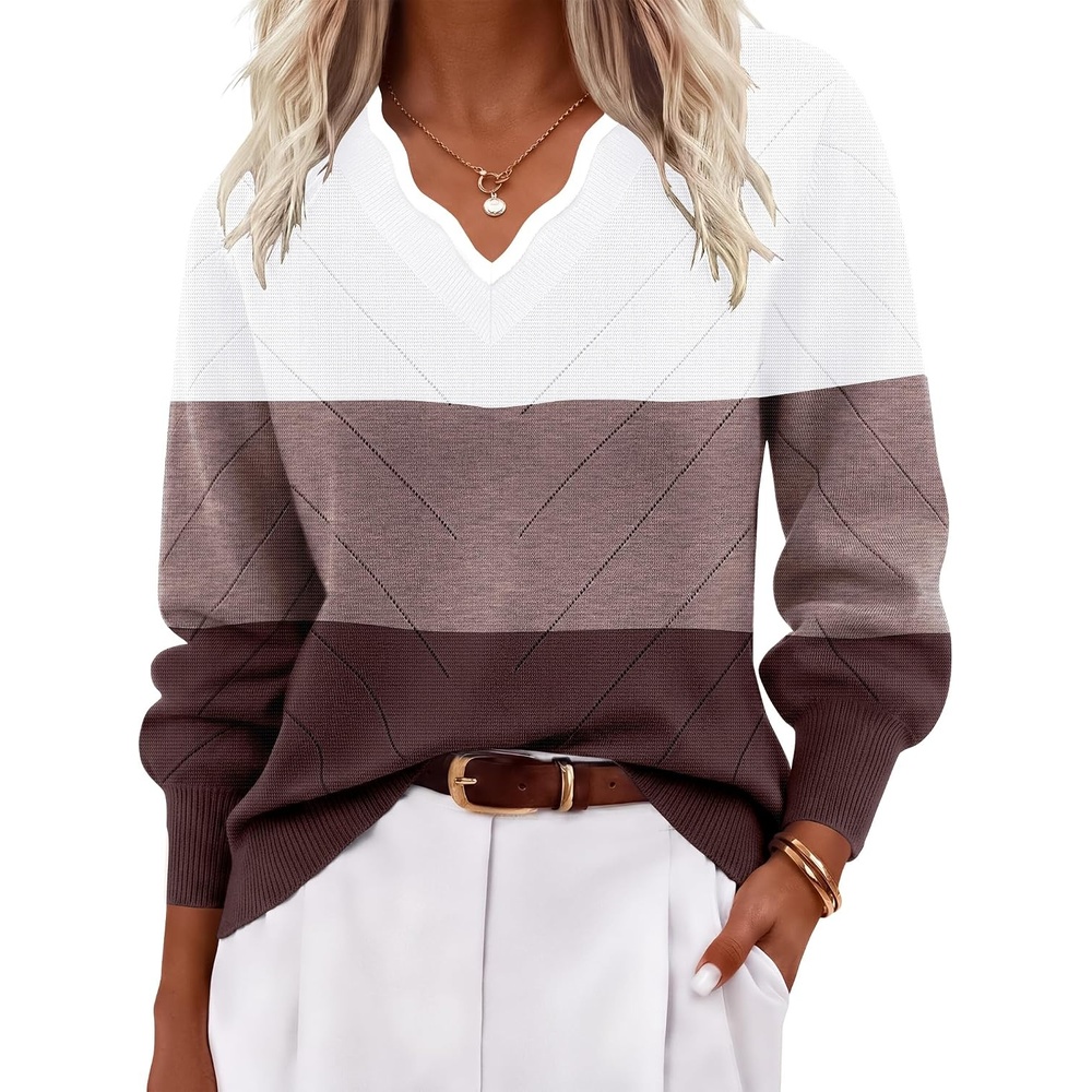 image:imageEkouaer Womens Fall V Neck Sweaters Knit Lightweight Long Sleeve Tops 20261dusty Mauve Purple White