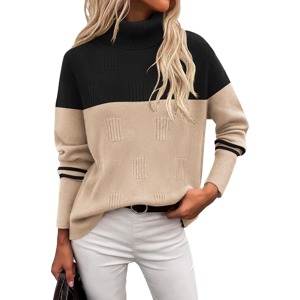image:imageEkouaer Womens Turtleneck Sweater Long Sleeve 2026 Fall Winter Knitted TopBlack Apricot