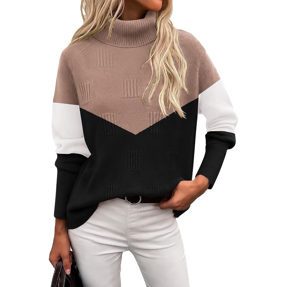 image:imageEkouaer Womens Turtleneck Sweater Long Sleeve 2026 Fall Winter Knitted TopKhaki Black