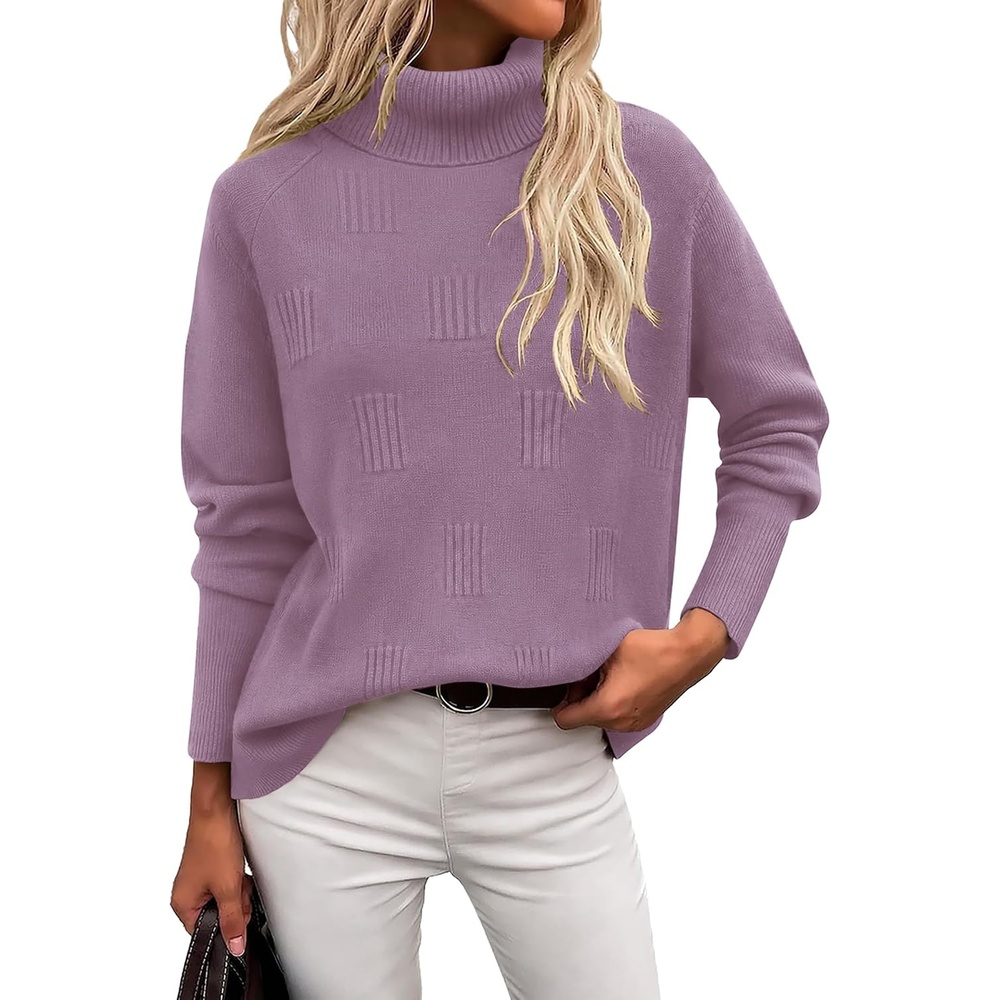 image:imageEkouaer Womens Turtleneck Sweater Long Sleeve 2026 Fall Winter Knitted TopPurple Red