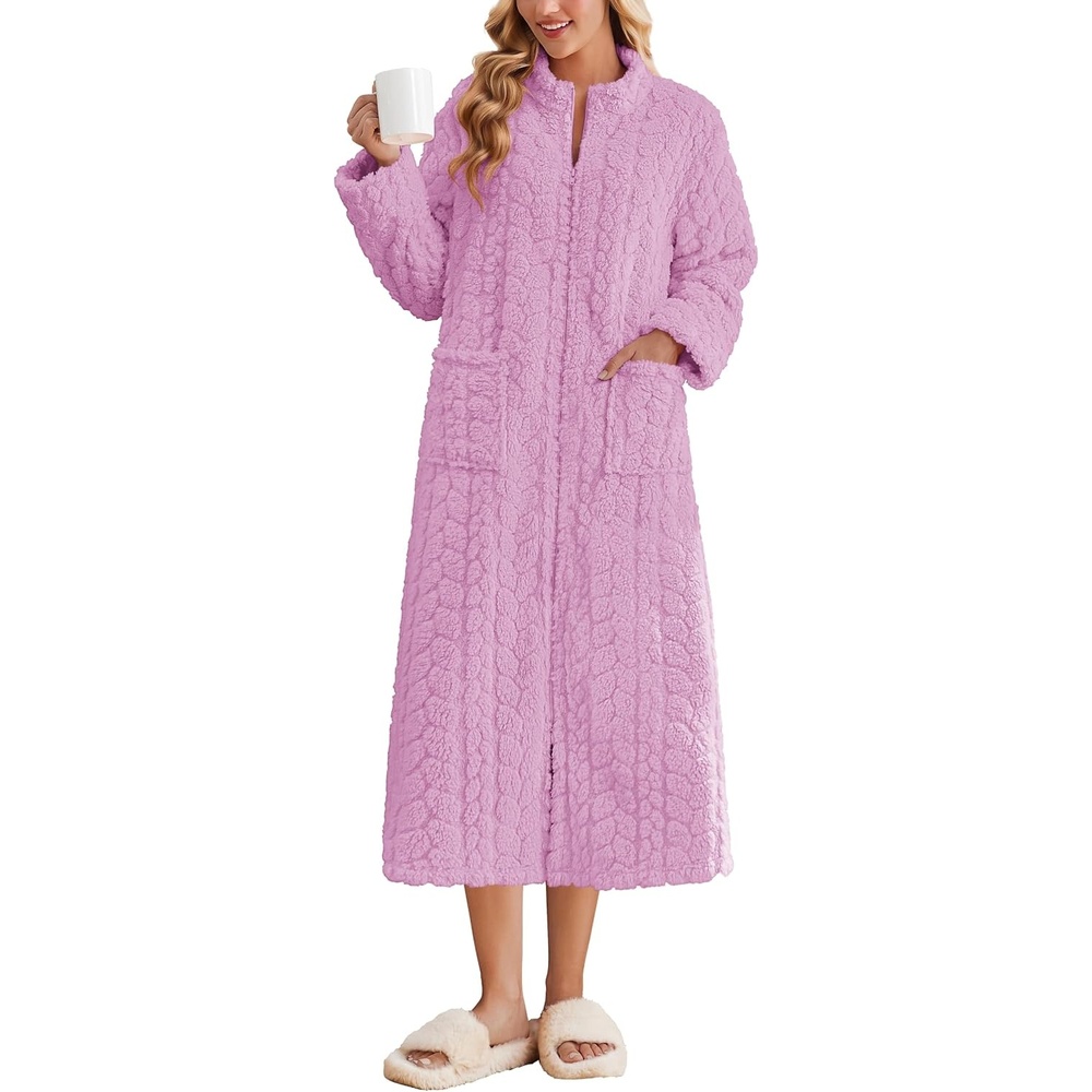 image:imageEkouaer Zipper Robes for Women Long Fleece Warm Housecoat with PocketsLight Purple