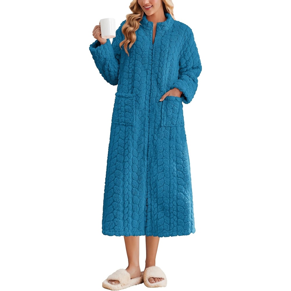 image:imageEkouaer Zipper Robes for Women Long Fleece Warm Housecoat with PocketsTeal