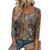 Ekouaer 3/4 Length Sleeve Women Tops Dressy Casual Blouses Fall Shirt 2026(Brown Bohemian-mz721)