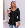 Ekouaer 3/4 Length Sleeve Womens Tops V Neck Blouses Pleated Casual Shirts(Black)