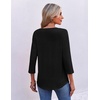 Ekouaer 3/4 Length Sleeve Womens Tops V Neck Blouses Pleated Casual Shirts(Black)