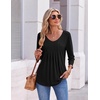 Ekouaer 3/4 Length Sleeve Womens Tops V Neck Blouses Pleated Casual Shirts(Black)