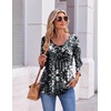 Ekouaer 3/4 Length Sleeve Womens Tops V Neck Blouses Pleated Casual Shirts(Black White Dots)