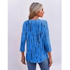 Ekouaer 3/4 Length Sleeve Womens Tops V Neck Blouses Pleated Casual Shirts(Blue Abstract Stripe)