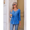Ekouaer 3/4 Length Sleeve Womens Tops V Neck Blouses Pleated Casual Shirts(Blue Abstract Stripe)