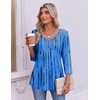 Ekouaer 3/4 Length Sleeve Womens Tops V Neck Blouses Pleated Casual Shirts(Blue Abstract Stripe)