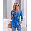 Ekouaer 3/4 Length Sleeve Womens Tops V Neck Blouses Pleated Casual Shirts(Blue Abstract Stripe)