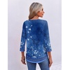 Ekouaer 3/4 Length Sleeve Womens Tops V Neck Blouses Pleated Casual Shirts(Blue Floral)