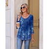 Ekouaer 3/4 Length Sleeve Womens Tops V Neck Blouses Pleated Casual Shirts(Blue Floral)