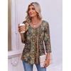 Ekouaer 3/4 Length Sleeve Womens Tops V Neck Blouses Pleated Casual Shirts(Boho Mz721)