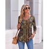Ekouaer 3/4 Length Sleeve Womens Tops V Neck Blouses Pleated Casual Shirts(Boho Mz721)
