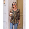 Ekouaer 3/4 Length Sleeve Womens Tops V Neck Blouses Pleated Casual Shirts(Boho Mz721)