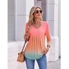 Ekouaer 3/4 Length Sleeve Womens Tops V Neck Blouses Pleated Casual Shirts(Gradient Pink)