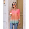 Ekouaer 3/4 Length Sleeve Womens Tops V Neck Blouses Pleated Casual Shirts(Gradient Pink)