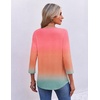 Ekouaer 3/4 Length Sleeve Womens Tops V Neck Blouses Pleated Casual Shirts(Gradient Pink)