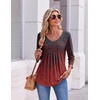Ekouaer 3/4 Length Sleeve Womens Tops V Neck Blouses Pleated Casual Shirts(Gradient Red)