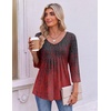 Ekouaer 3/4 Length Sleeve Womens Tops V Neck Blouses Pleated Casual Shirts(Gradient Red)