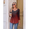 Ekouaer 3/4 Length Sleeve Womens Tops V Neck Blouses Pleated Casual Shirts(Gradient Red)