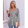 Ekouaer 3/4 Length Sleeve Womens Tops V Neck Blouses Pleated Casual Shirts(Grey Floral)