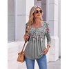 Ekouaer 3/4 Length Sleeve Womens Tops V Neck Blouses Pleated Casual Shirts(Grey Floral)
