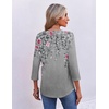 Ekouaer 3/4 Length Sleeve Womens Tops V Neck Blouses Pleated Casual Shirts(Grey Floral)