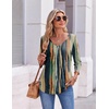 Ekouaer 3/4 Length Sleeve Womens Tops V Neck Blouses Pleated Casual Shirts(Multi Striped)