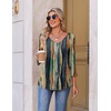 Ekouaer 3/4 Length Sleeve Womens Tops V Neck Blouses Pleated Casual Shirts(Multi Striped)