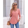 Ekouaer 3/4 Length Sleeve Womens Tops V Neck Blouses Pleated Casual Shirts(Pink)