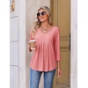Ekouaer 3/4 Length Sleeve Womens Tops V Neck Blouses Pleated Casual Shirts(Pink)
