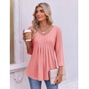 Ekouaer 3/4 Length Sleeve Womens Tops V Neck Blouses Pleated Casual Shirts(Pink)