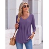 Ekouaer 3/4 Length Sleeve Womens Tops V Neck Blouses Pleated Casual Shirts(Purple)