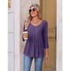 Ekouaer 3/4 Length Sleeve Womens Tops V Neck Blouses Pleated Casual Shirts(Purple)
