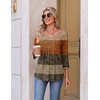 Ekouaer 3/4 Length Sleeve Womens Tops V Neck Blouses Pleated Casual Shirts(Stripe Brown)