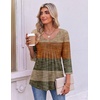 Ekouaer 3/4 Length Sleeve Womens Tops V Neck Blouses Pleated Casual Shirts(Stripe Brown)