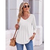 Ekouaer 3/4 Length Sleeve Womens Tops V Neck Blouses Pleated Casual Shirts(White)