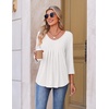Ekouaer 3/4 Length Sleeve Womens Tops V Neck Blouses Pleated Casual Shirts(White)