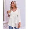 Ekouaer 3/4 Length Sleeve Womens Tops V Neck Blouses Pleated Casual Shirts(White)